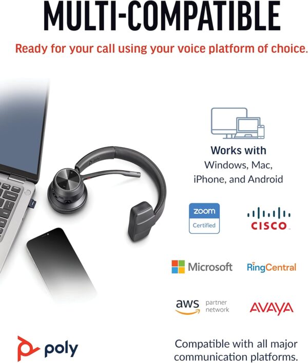 Poly Voyager 4310 UC Wireless Bluetooth Headset (Plantronics) - Single-Ear w/Noise-Canceling Boom Mic - Connect to PC/Mac/Mobile - Works w/Teams, Zoom & More - Amazon Exclusive,Black