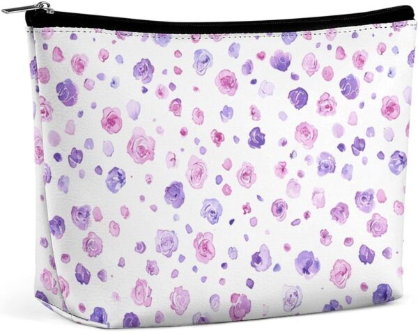 Toiletry Bag for Women Small Purple Rose Cosmetic Bag Portable Capacity Travel Makeup Bags with Zipper Lightweight Cute Beauty Makeup Organizer for Traveling, Accessories, Essentials