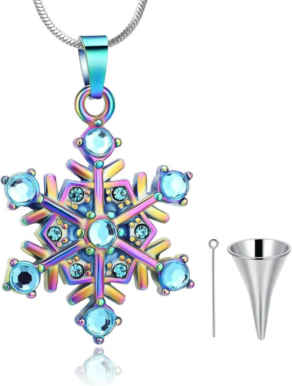 Memorial Urn Necklace Snowflake Pendant with Crystal Pet Dog Ashes Holder Stainless Steel for Woman Cremation Jewelry-F