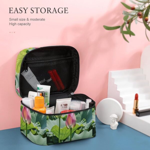 Beautiful Lotus Flowers Makeup Bag, Cosmetic Organizer Case Large Portable Capacity Make Up Bags Women Travel Toiletry Bags with Handle And Divider