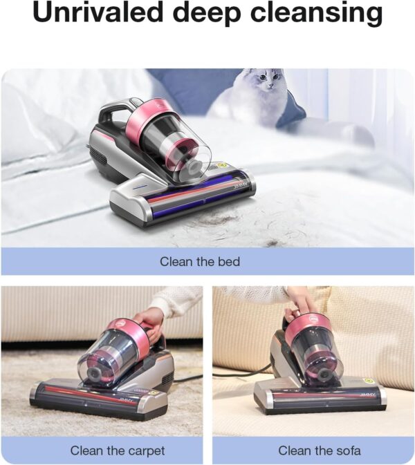 Jimmy Mattress Vacuum Cleaner, Bed Vacuum Cleaner with UV-C Light & Ultrasonic, 15Kpa Suction 500W Powerful Handheld Vacuums for Dust & Pet Hair with HEPA (BX5 Pro, Corded)