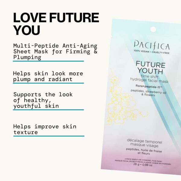Pacifica Future Youth Time Shift Hydrogel Facial Mask - 6-PACK - Multi-Peptide Anti-Aging Sheet Mask for Firming & Plumping, Ultra-Hydrating Serum-Infused Mask for Face & Neck, 100% Vegan