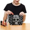 Toiletry Bag for Women Black And White Skulls Cosmetic Bag Portable Capacity Travel Makeup Bags with Zipper Lightweight Cute Beauty Makeup Organizer for Traveling, Accessories, Essentials