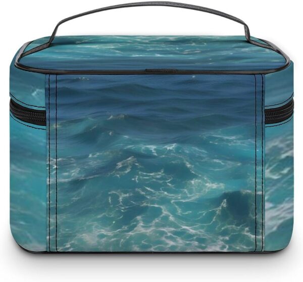 The Blue Sea Makeup Bag, Cosmetic Organizer Case Large Portable Capacity Make Up Bags Women Travel Toiletry Bags with Handle And Divider