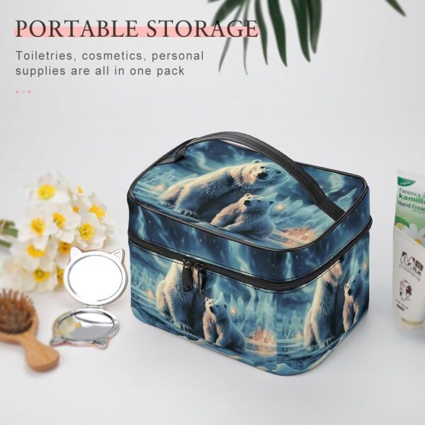 Two Polar Bears Makeup Bag, Cosmetic Organizer Case Large Portable Capacity Make Up Bags Women Travel Toiletry Bags with Handle And Divider