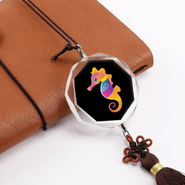 Seahorse Ocean Animal Colorful Car Pendant Crystal Car Rearview Mirror Charms Hanging Ornaments Hexagon