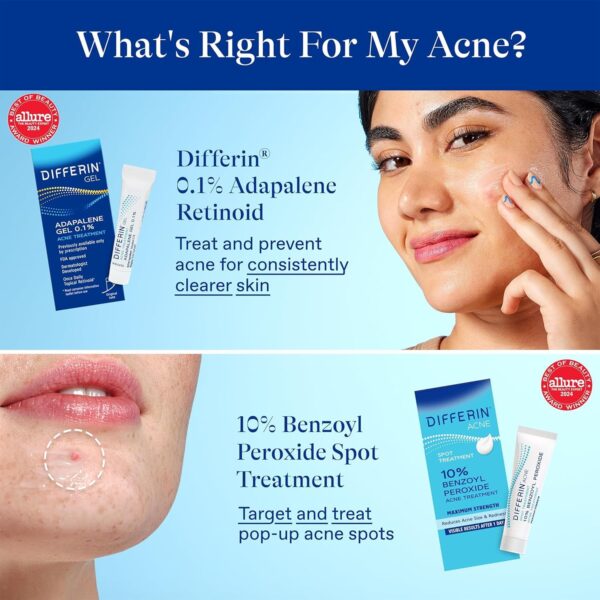 Differin Acne Spot Treatment with 10% Benzoyl Peroxide, Maximum Strength OTC Acne Treatment, Fast Acting Spot Treatment for Face, 1 oz