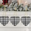 Christmas Ceramic Heart Pendant Decoration for Tree Hanging in Festive Season Black and White Plaid Prints
