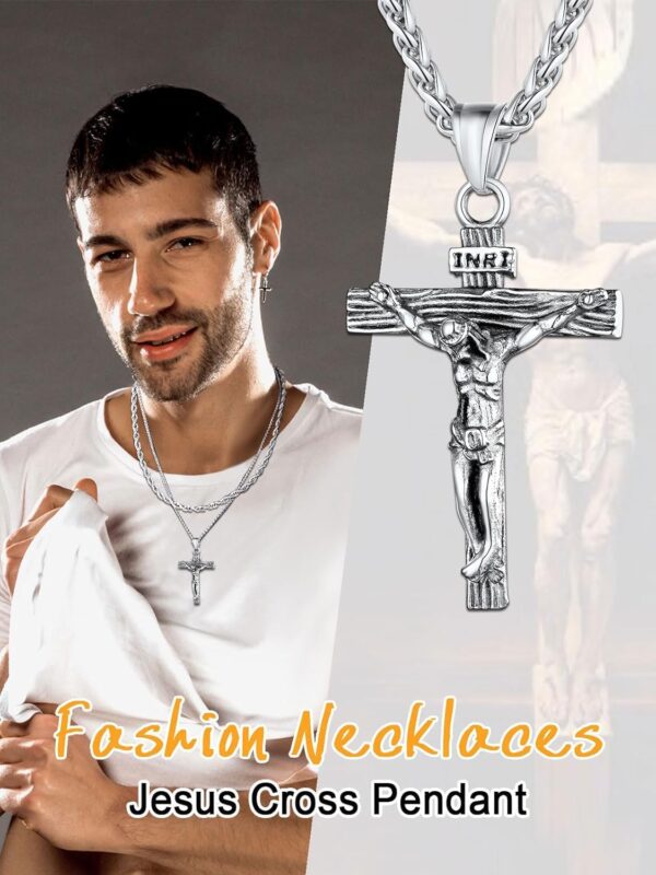 U7 Men Crucifix Cross Pendant with Chain Baptism Christian Jewelry Stainless Steel/18K Gold Antique Jesus Necklace, Gift Packed,Length 22"
