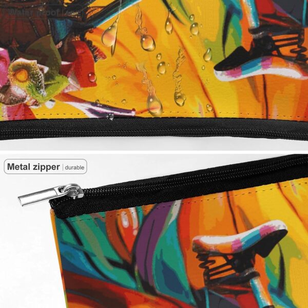 Colorful Bicycle Makeup Bag for Women Portable Travel Toiletry Pouch, PU Leather Cosmetic Bag with Zipper