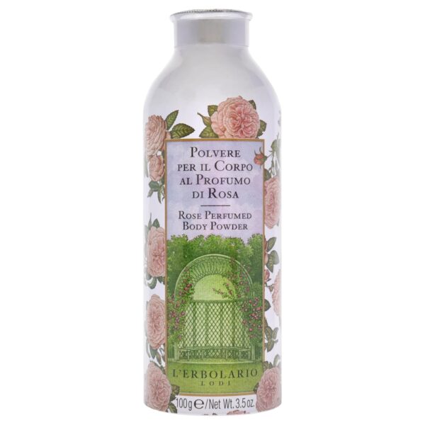 L'Erbolario Rose Perfumed Body Powder - Naturally Enticing Floral Scent with Rose, Jasmine, and White Musk - No Silicones, Parabens Or Petrolatum - Perfectly Refreshing for All Skin Types - 3.5 Oz