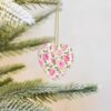 Christmas Ceramic Heart Pendant Decoration for Tree Hanging in Festive Season Pink Roses Prints