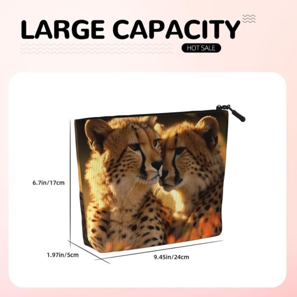 Linen Makeup Bag For Women, Waterproof Travel Cosmetic Organizer Lightweight Zipper Travel Toiletry Bag Organizer Cheetah Love Makeup Brushes Storage Bag