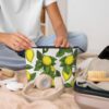 Linen Makeup Bag For Women, Waterproof Travel Cosmetic Organizer Lightweight Zipper Travel Toiletry Bag Organizer Yellow Fresh Lemons Makeup Brushes Storage Bag