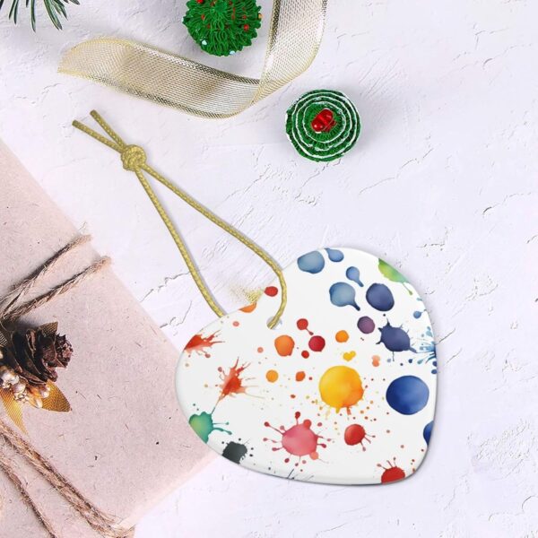 Christmas Ceramic Heart Pendant Decoration for Tree Hanging in Festive Season Stains of Watercolor Paint Splatters Prints