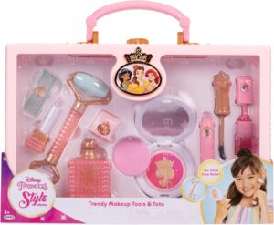 Disney Princess Style Collection Girls Trendy Makeup Tote Bag, Trendy Pretend Play Makeup Tools, Including a Face Roller, Comes with 8 Different Play Tools