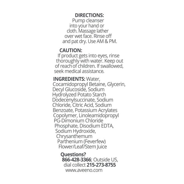 Aveeno Calm + Restore Redness Relief Foaming Cleanser, Daily Facial Cleanser With Calming Feverfew to Help Reduce the Appearance of Redness, Hypoallergenic & Fragrance-Free, 6 fl. oz