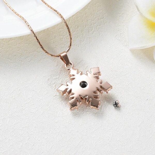 Memorial Urn Necklace Snowflake Pendant with Crystal Pet Dog Ashes Holder Stainless Steel for Woman Cremation Jewelry-D