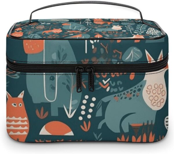 Scandinavian Animals Makeup Bag, Cosmetic Organizer Case Large Portable Capacity Make Up Bags Women Travel Toiletry Bags with Handle And Divider