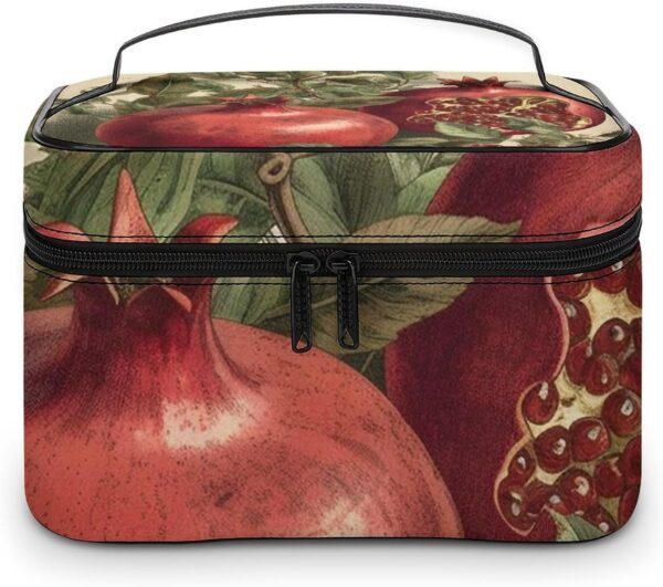 Berries of Pomegranate Makeup Bag, Cosmetic Organizer Case Large Portable Capacity Make Up Bags Women Travel Toiletry Bags with Handle And Divider