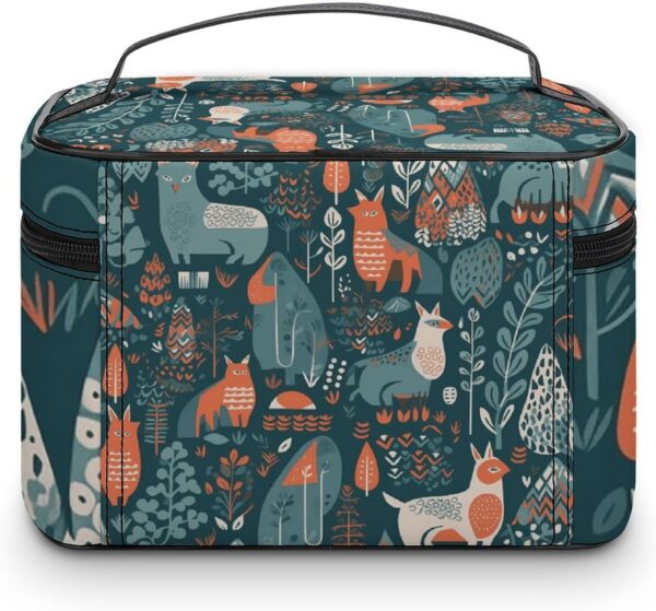 Scandinavian Animals Makeup Bag, Cosmetic Organizer Case Large Portable Capacity Make Up Bags Women Travel Toiletry Bags with Handle And Divider