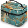 Orange And Turquoise Makeup Bag, Cosmetic Organizer Case Large Portable Capacity Make Up Bags Women Travel Toiletry Bags with Handle And Divider