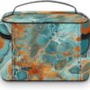 Orange And Turquoise Makeup Bag, Cosmetic Organizer Case Large Portable Capacity Make Up Bags Women Travel Toiletry Bags with Handle And Divider