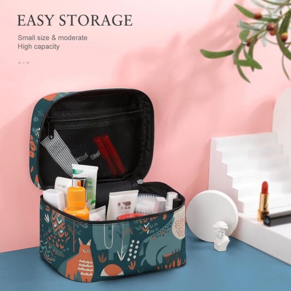 Scandinavian Animals Makeup Bag, Cosmetic Organizer Case Large Portable Capacity Make Up Bags Women Travel Toiletry Bags with Handle And Divider