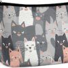 Makeup Bag for Women Cosmetic Bags Cute Funny Grey Cats Pattern Travel Toiletry Bag Cute Zipper Make Up Bags Large Capacity Makeup Case Organizer Portable Makeup Pouch for Travelling Gift
