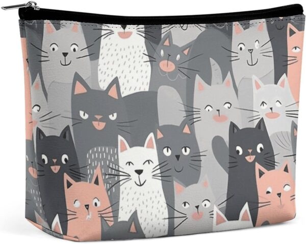 Makeup Bag for Women Cosmetic Bags Cute Funny Grey Cats Pattern Travel Toiletry Bag Cute Zipper Make Up Bags Large Capacity Makeup Case Organizer Portable Makeup Pouch for Travelling Gift