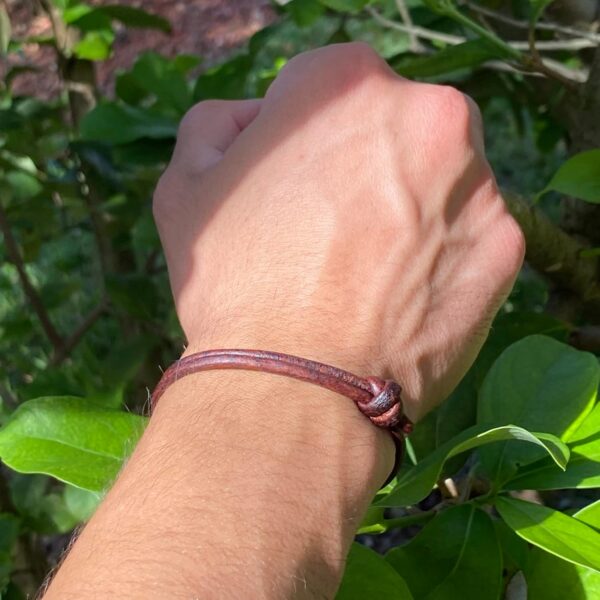 3 mm Men Genuine Leather Bracelet - Handmade Adjustable Cuff, Mens Minimalism Leather Wrap Wristband, Simple Accessories, Premium Leather, Women Gift To Boyfriend, Pulsera Hombre (Antique Brown)