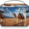 Camel Sky Makeup Bag, Cosmetic Organizer Case Large Portable Capacity Make Up Bags Women Travel Toiletry Bags with Handle And Divider