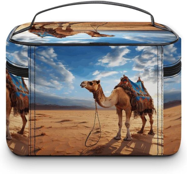 Camel Sky Makeup Bag, Cosmetic Organizer Case Large Portable Capacity Make Up Bags Women Travel Toiletry Bags with Handle And Divider