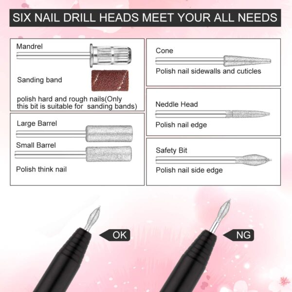 Nail Drill Kit Electric Nail File Portable Nail Drill Machine Professional Manicure Pedicure Set Polishing Shape Tools for Acrylic Gel Nails with Nail Drill Bits,Sanding Bands and Brush(Black)
