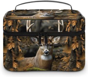 Camouflage Deer Makeup Bag, Cosmetic Organizer Case Large Portable Capacity Make Up Bags Women Travel Toiletry Bags with Handle And Divider