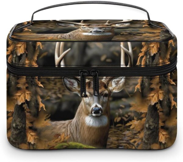Camouflage Deer Makeup Bag, Cosmetic Organizer Case Large Portable Capacity Make Up Bags Women Travel Toiletry Bags with Handle And Divider