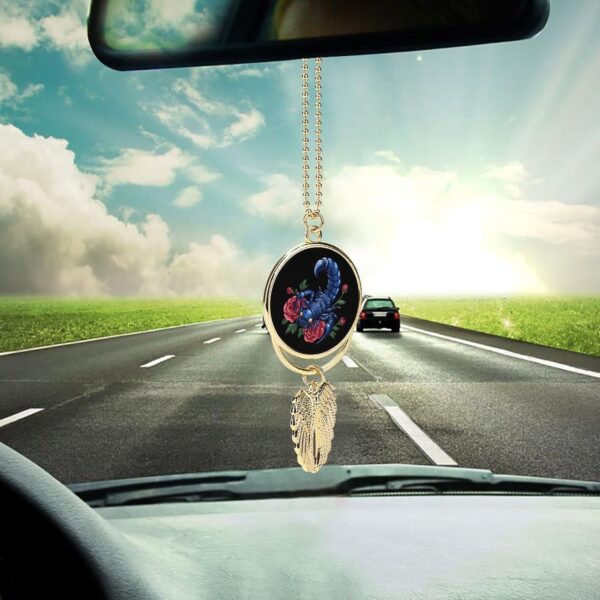 Tribal Scorpion Scorpio Zodiac Tattoo Car Hanging Ornaments Cute Rearview Mirror Swing Pendant Decorations Golden-Style