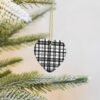 Christmas Ceramic Heart Pendant Decoration for Tree Hanging in Festive Season Black and White Plaid Prints