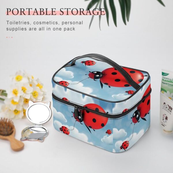 Ladybug And Cloud Makeup Bag, Cosmetic Organizer Case Large Portable Capacity Make Up Bags Women Travel Toiletry Bags with Handle And Divider