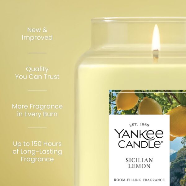 Yankee Candle Large Jar Scented Candle with up to 150 Hour Burn Time, Premium Plant Wax Blend for Consistent Burn, 22 oz Jar Candle with Room Filling Fragrance, Sicilian Lemon