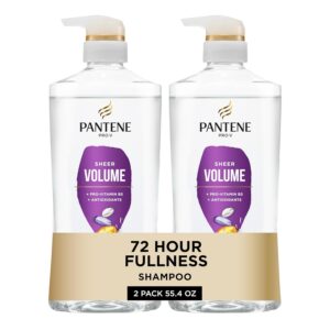 Pantene Shampoo, Sheer Volume - Lightweight Nourishment for Fine, Color-Treated Hair, 72-Hour Fullness and Body, 27.7 Oz Each, 2-Pack + Miracle Rescue Shot (0.5 Oz)