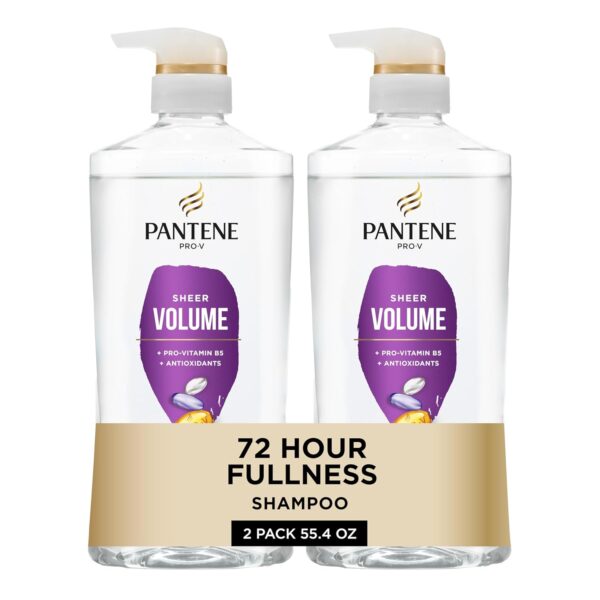 Pantene Shampoo, Sheer Volume - Lightweight Nourishment for Fine, Color-Treated Hair, 72-Hour Fullness and Body, 27.7 Oz Each, 2-Pack + Miracle Rescue Shot (0.5 Oz)