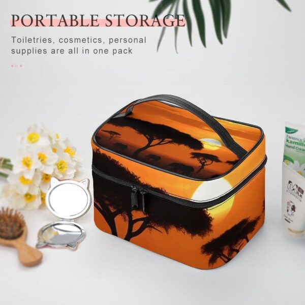 Sunset African Savanna Makeup Bag, Cosmetic Organizer Case Large Portable Capacity Make Up Bags Women Travel Toiletry Bags with Handle And Divider