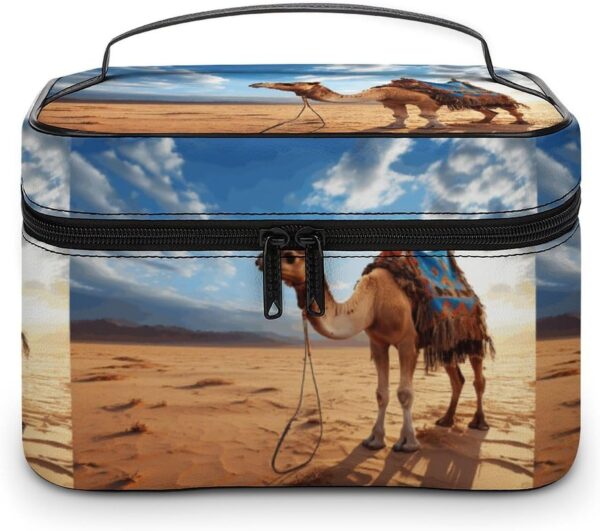 Camel Sky Makeup Bag, Cosmetic Organizer Case Large Portable Capacity Make Up Bags Women Travel Toiletry Bags with Handle And Divider