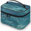 The Blue Sea Makeup Bag, Cosmetic Organizer Case Large Portable Capacity Make Up Bags Women Travel Toiletry Bags with Handle And Divider