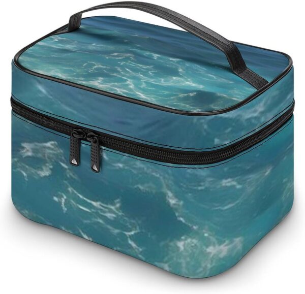 The Blue Sea Makeup Bag, Cosmetic Organizer Case Large Portable Capacity Make Up Bags Women Travel Toiletry Bags with Handle And Divider