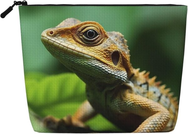 Linen Makeup Bag For Women, Waterproof Travel Cosmetic Organizer Lightweight Zipper Travel Toiletry Bag Organizer Animal Lizard Makeup Brushes Storage Bag