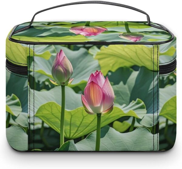 Beautiful Lotus Flowers Makeup Bag, Cosmetic Organizer Case Large Portable Capacity Make Up Bags Women Travel Toiletry Bags with Handle And Divider