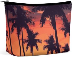 Makeup Bag for Women Cosmetic Bags Palm Tree Summer Sunset Travel Toiletry Bag Cute Zipper Make Up Bags Large Capacity Makeup Case Organizer Portable Makeup Pouch for Travelling Gift