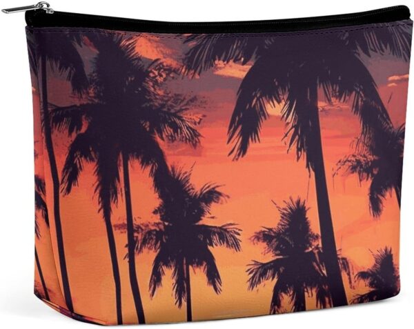 Makeup Bag for Women Cosmetic Bags Palm Tree Summer Sunset Travel Toiletry Bag Cute Zipper Make Up Bags Large Capacity Makeup Case Organizer Portable Makeup Pouch for Travelling Gift